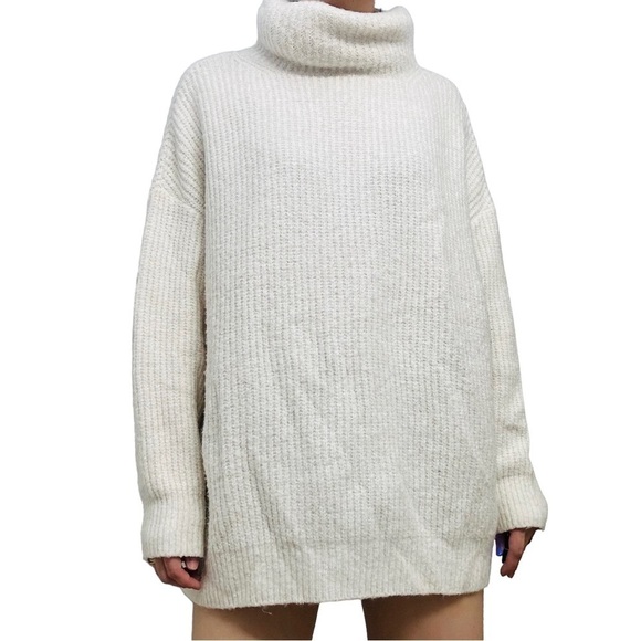 Zara Sweater Turtleneck Knit Cream White Oversized Boho Neutral Minimalist Small - Picture 1 of 7